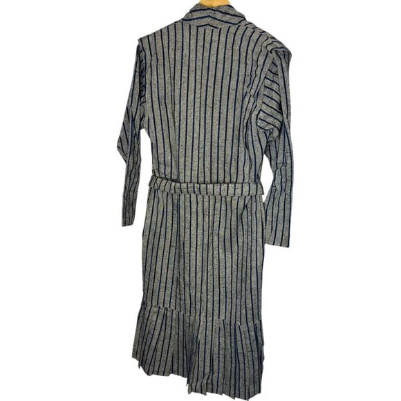 Numero Uno Size M Long Sleeve Belted Shirt Dress Gray Tweed Blue Stripe Academia - Picture 5 of 7